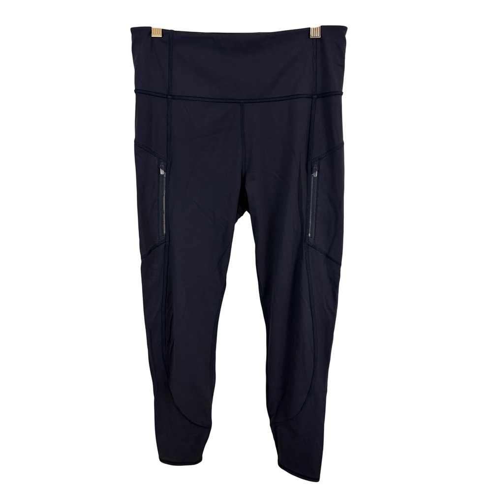 Athleta Rainier Tight Leggings Women Medium Black Zipper Pockets High Rise